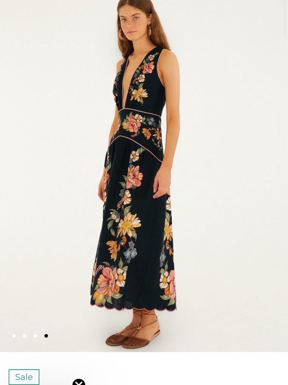 Dark Blue Maira Floral Linen Midi Dress from FARM Rio - Picture 2 of 4